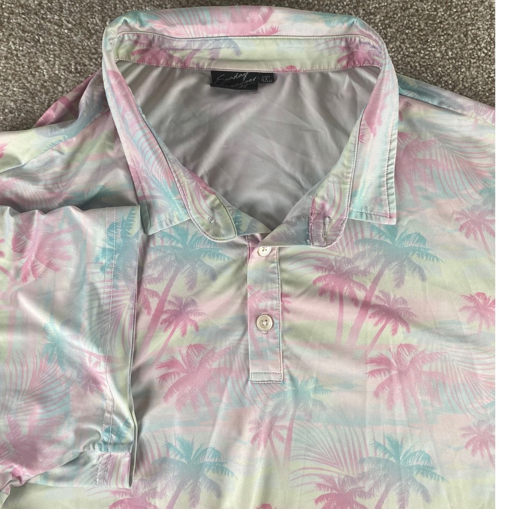 Sunday Swagger Mens 4XL Pastel Tropical Palm Tree Performance Golf Polo Shirt